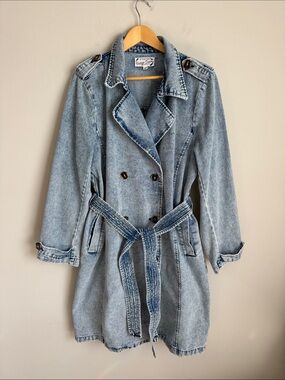 Stoosh Vintage Denim Acid Wash Belted Trench Coat Dress XL